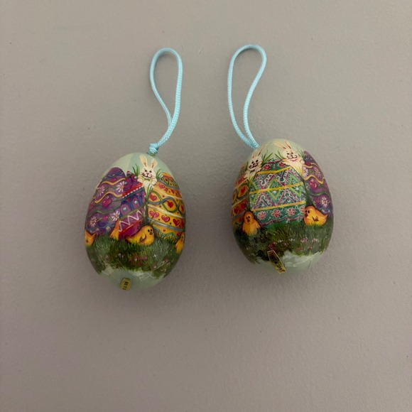 Unbranded Other - Vintage Decoupage‎ Easter Egg Ornaments Set of 2 Bunny Chick Spring Decor Tree